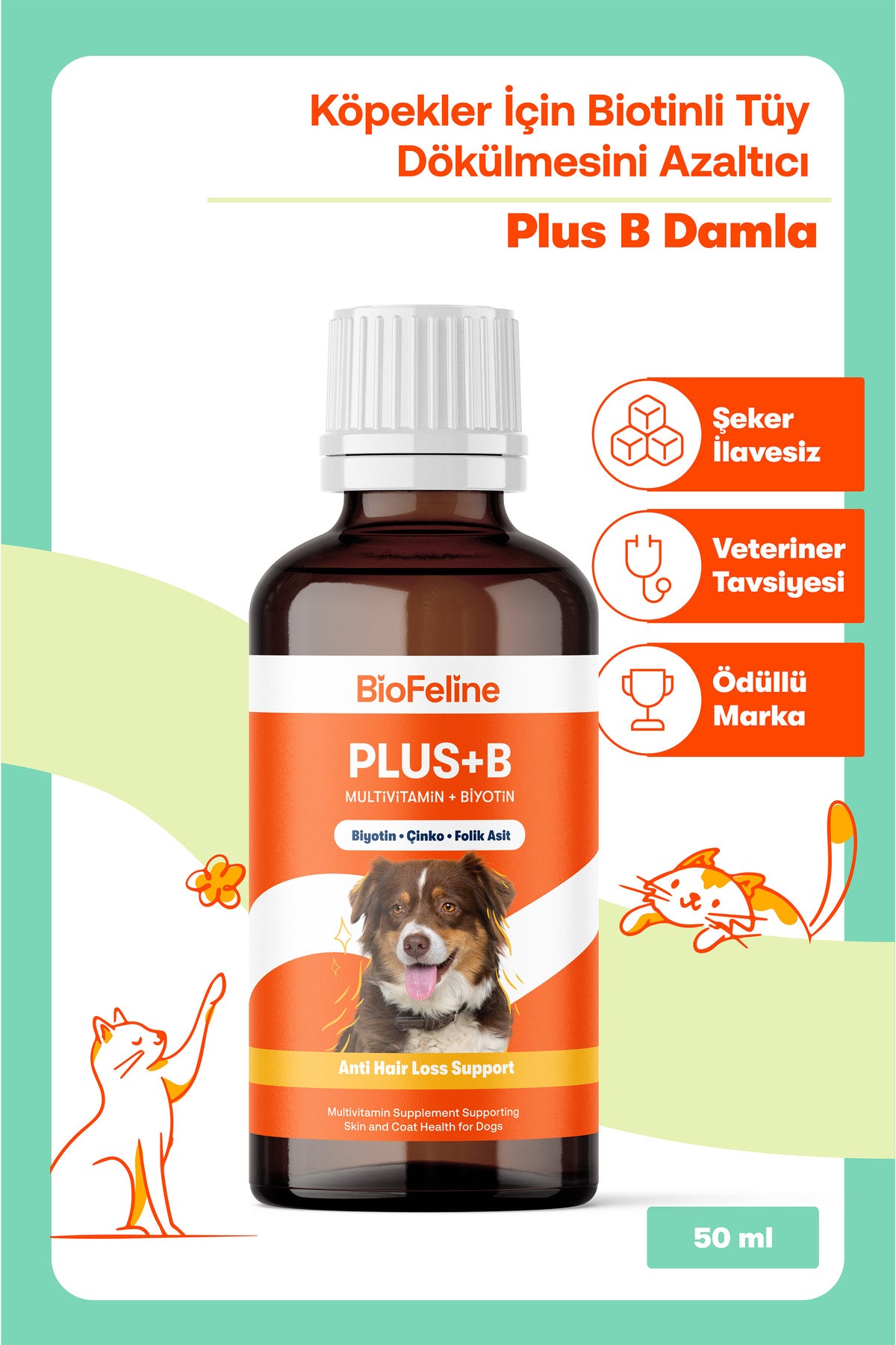 Köpekler İçin Tüy Sağlığı Destek Seti – Omega 3-6 Balık Yağı + Biotin Damla | BioFeline
