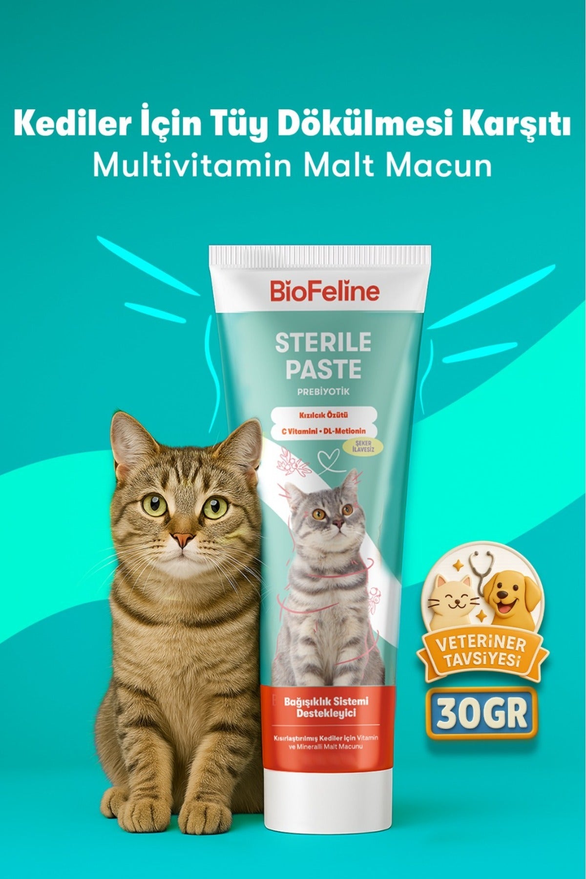 Kısır Kediler İçin Tüy & Sindirim Destekleyici Multivitamin Malt Macunu 30 g | BioFeline