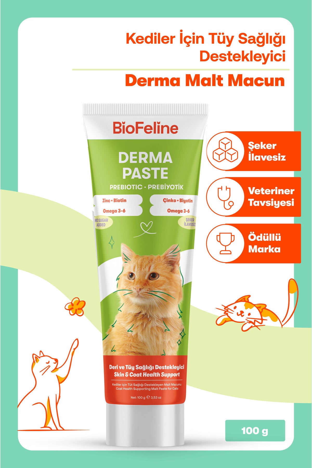 Kediler İçin Yoğun Tüy Dökülmesi Karşıtı Parlaklık Seti – Balık Yağı + Derma Malt | BioFeline