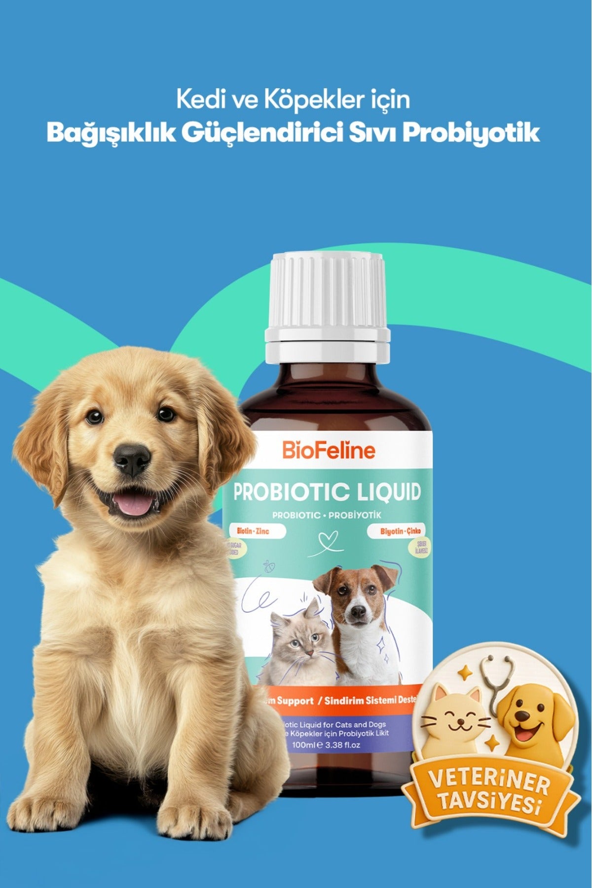 Köpekler İçin Sıvı Probiyotik & Multivitamin Damla – Sindirim ve Bağışıklık, 50 ml | BioFeline