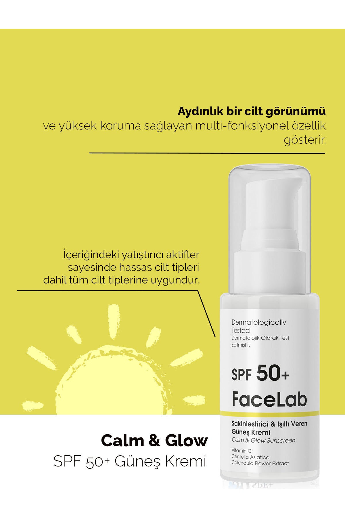 Facelab SPF 50+ Sakinleştirici Işıltı Veren Güneş Kremi