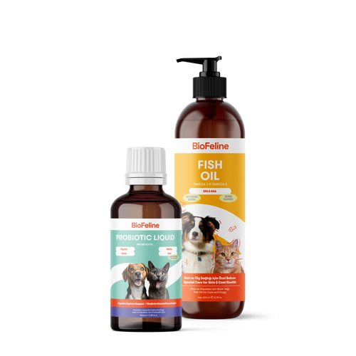 Kedi & Köpekler İçin Balık Yağı + Sıvı Probiyotik Takviye Seti – Omega 3 & Bağışıklık, 200 ml | BioFeline