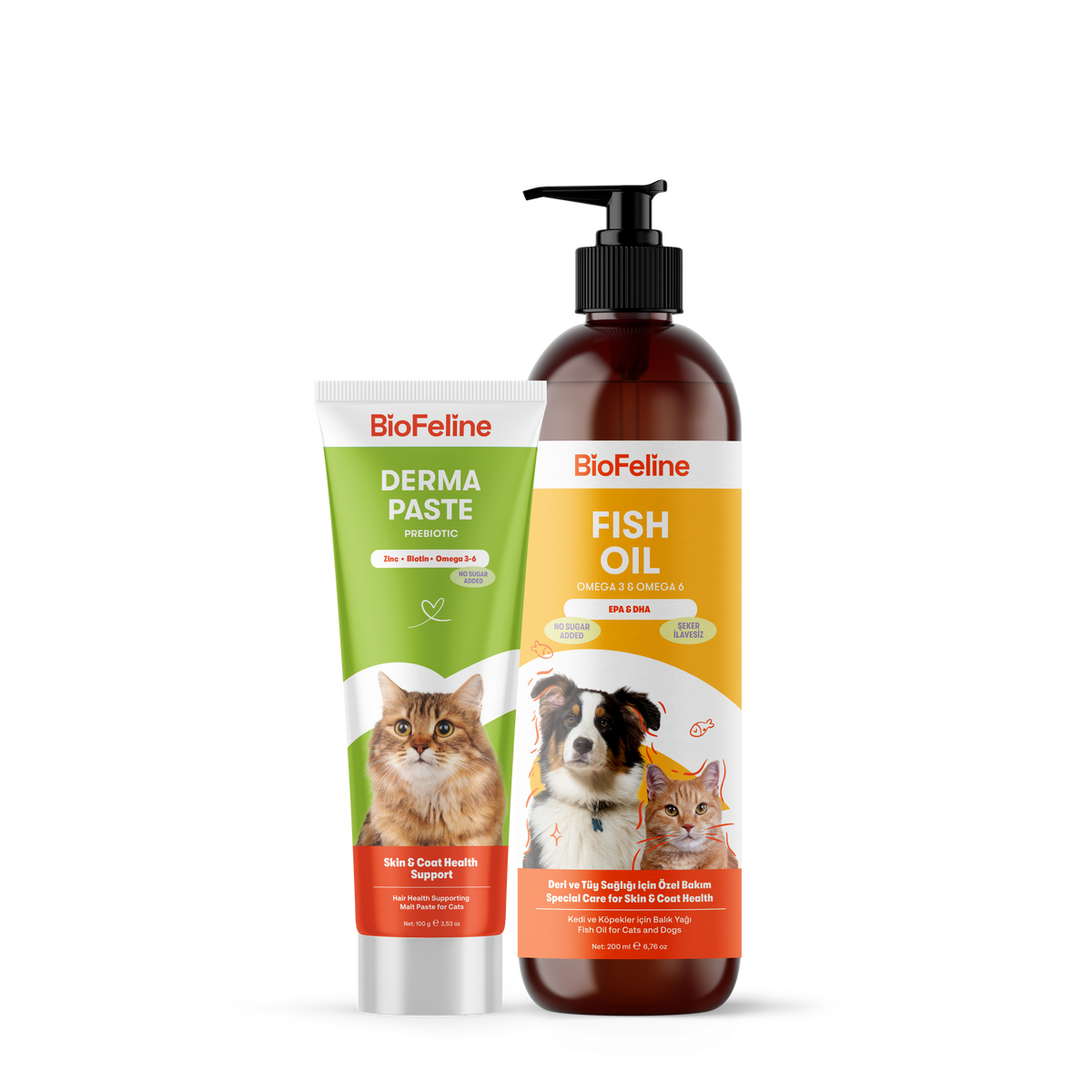Kediler İçin Mevsimsel Tüy Dökülmesi Destek Seti – Derma Malt + Balık Yağı | BioFeline