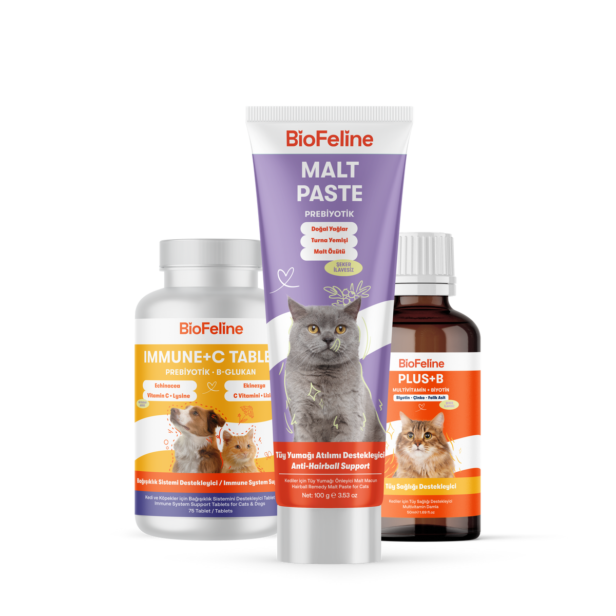 Kediler İçin Tüy Dökülmesi & Bağışıklık Destek Seti | BioFeline