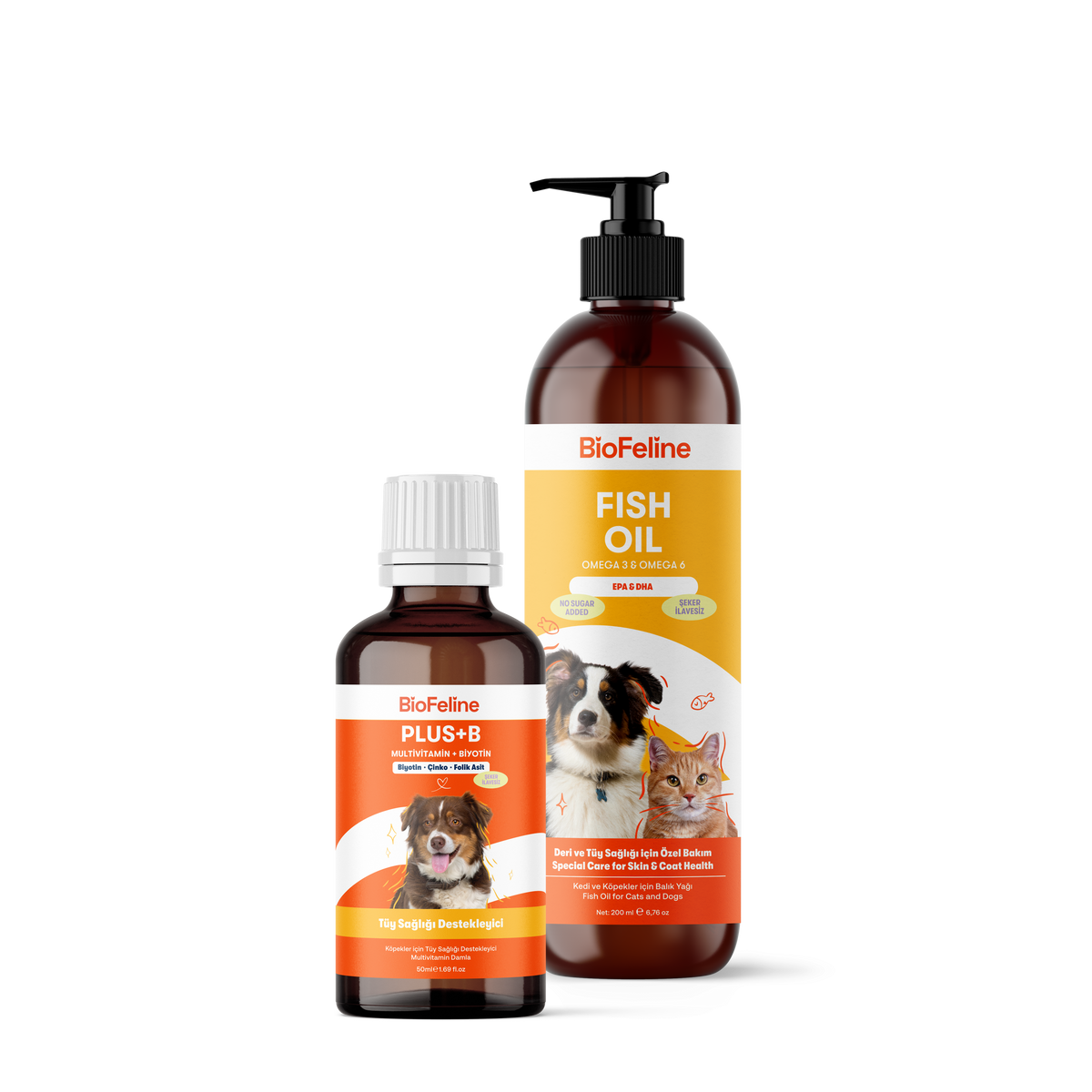 Köpekler İçin Tüy Sağlığı Destek Seti – Omega 3-6 Balık Yağı + Biotin Damla | BioFeline