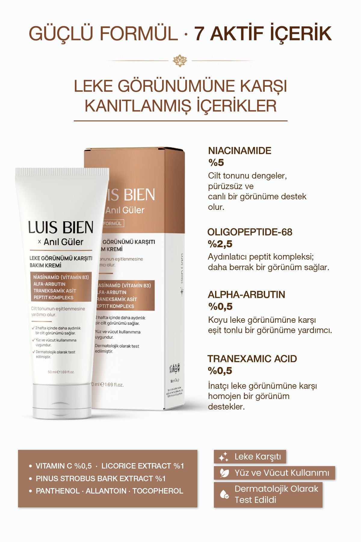 Luis Bien Anıl Güler Leke Karşıtı Aydınlatıcı Bakım Kremi 50 ml Niasinamid