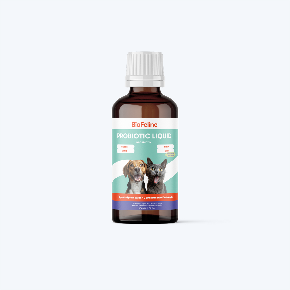 Kedi & Köpek İçin Sıvı Probiyotik 100 ml – Sindirim ve Bağışıklık Desteği | BioFeline