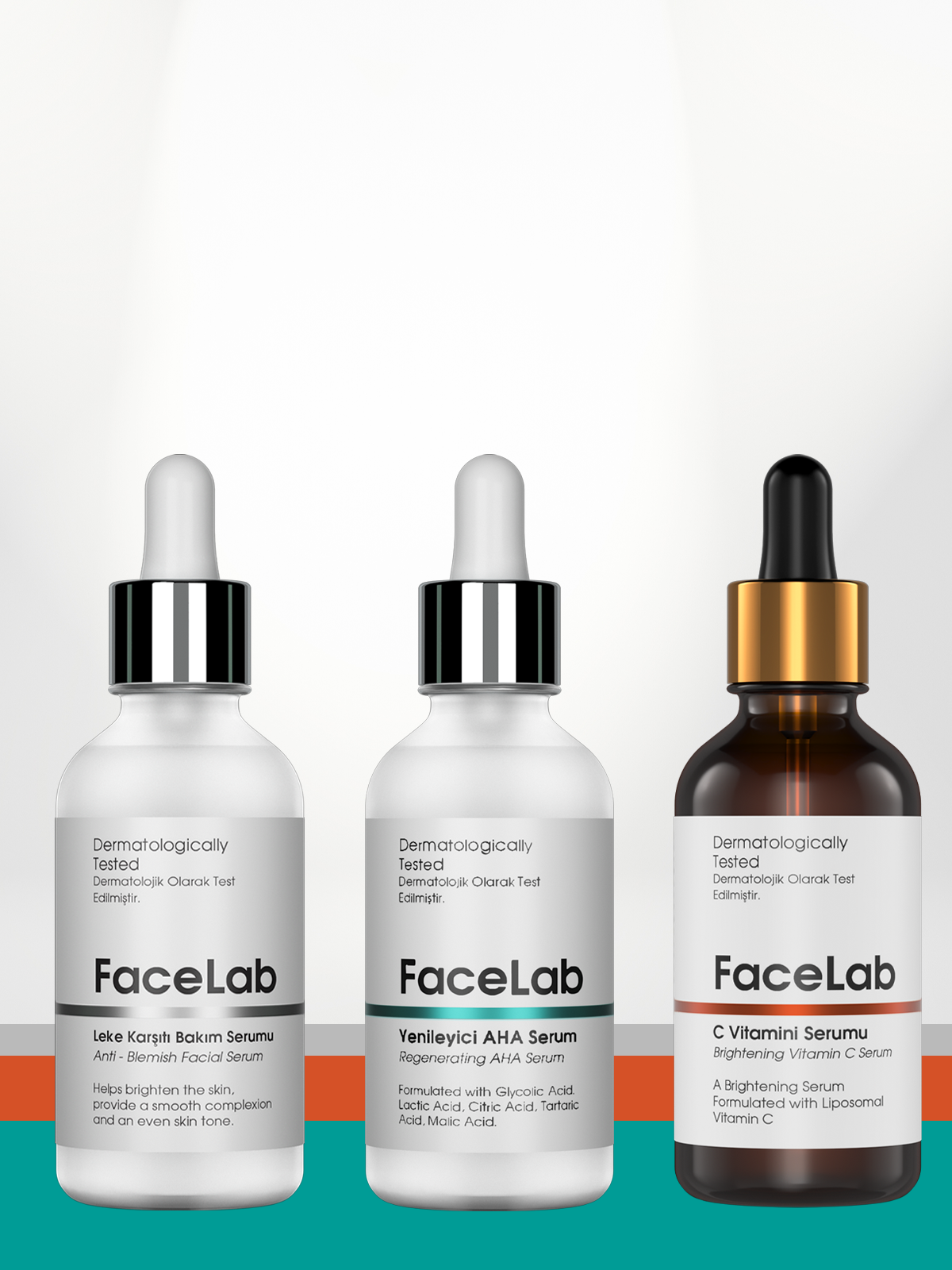 3'lü Cilt Bakım Seti - Yenileyici AHA Peeling Serum + C Vitamini Serum + Leke Karşıtı Serum