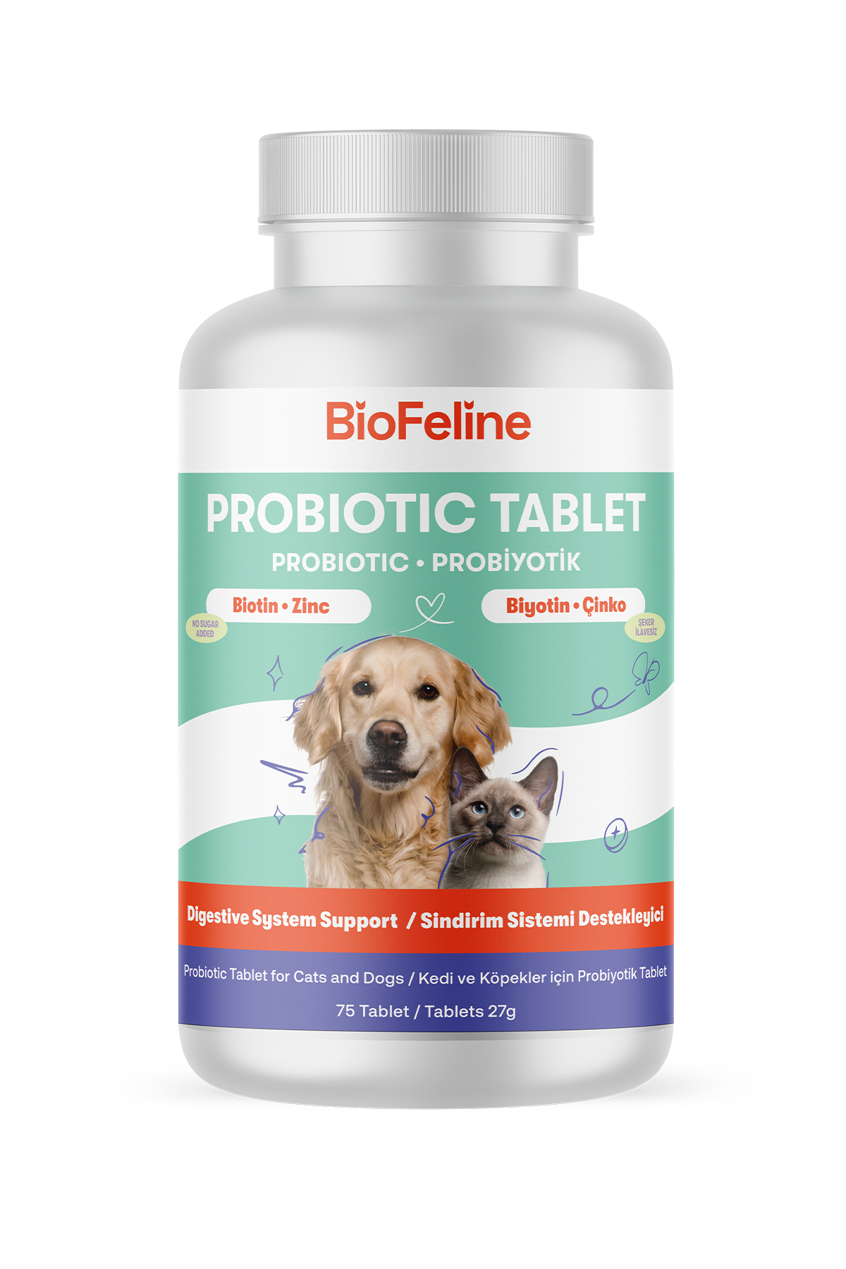 Kedi & Köpek İçin Tablet Probiyotik – Sindirim ve Bağışıklık Desteği, 25 Adet | BioFeline
