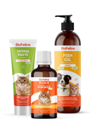 Kediler İçin Yoğun Tüy Dökülmesi Karşıtı Parlaklık Seti – Balık Yağı + Derma Malt | BioFeline