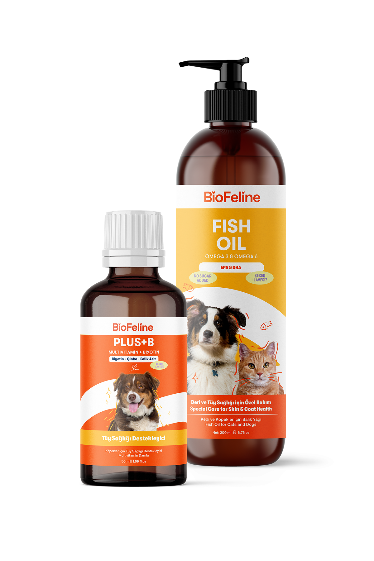 Köpekler İçin Tüy Sağlığı Destek Seti – Omega 3-6 Balık Yağı + Biotin Damla | BioFeline