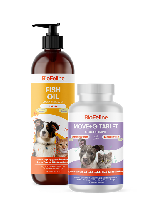 Eklem Sertliği ve Tüy Dökülmesi Azaltıcı Kedi ve Köpekler İçin Omega & Glukozamin Tablet Seti | BioFeline