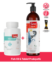 Kedi & Köpekler İçin Balık Yağı + Tablet Probiyotik Set | Omega 3-6 & Sindirim Desteği | 200ml + 60tb
