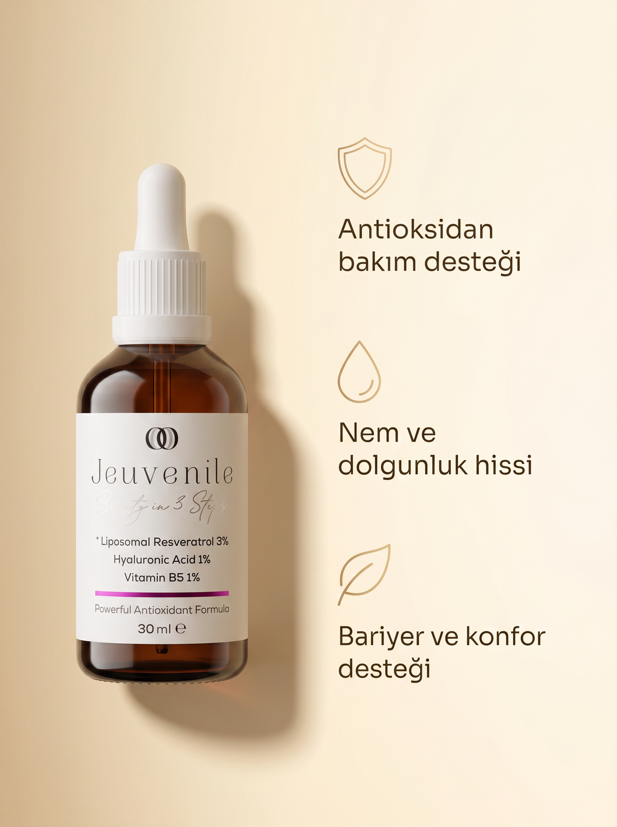 Jeuvenile Resveratrol serumu faydaları: antioksidan, nem, bariyer desteği