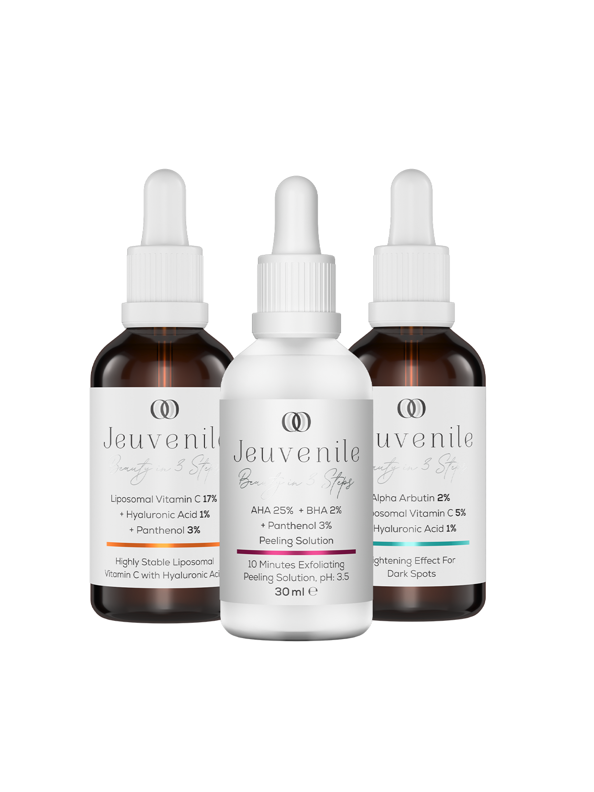 Leke Karşıtı 3'lü Serum Seti - Liposomal C Vitamini %17 + Alpha Arbutin %2 +  AHA & BHA Serum